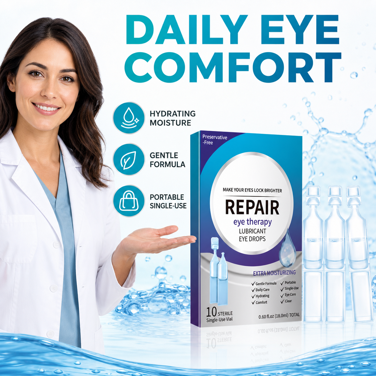 Hydrating Eye Drops – Single-Use Lubricant Drops for Dry & Tired Eyes, Daily Refreshing Eye Comfort-YQ