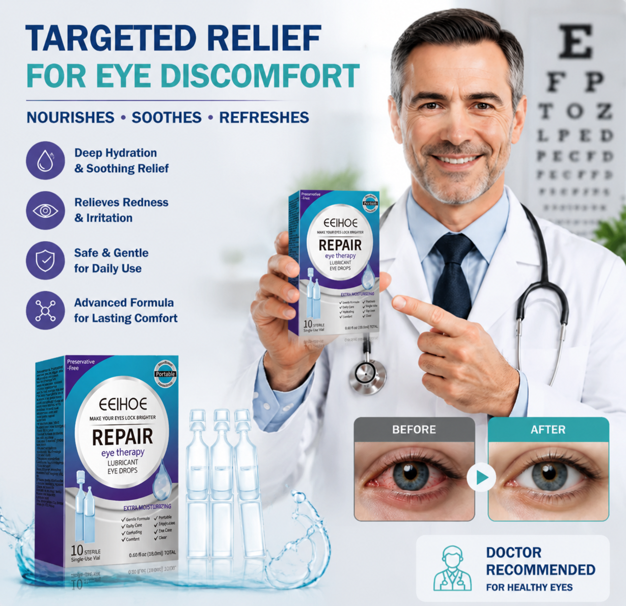 Hydrating Eye Drops – Single-Use Lubricant Drops for Dry & Tired Eyes, Daily Refreshing Eye Comfort-ZZ