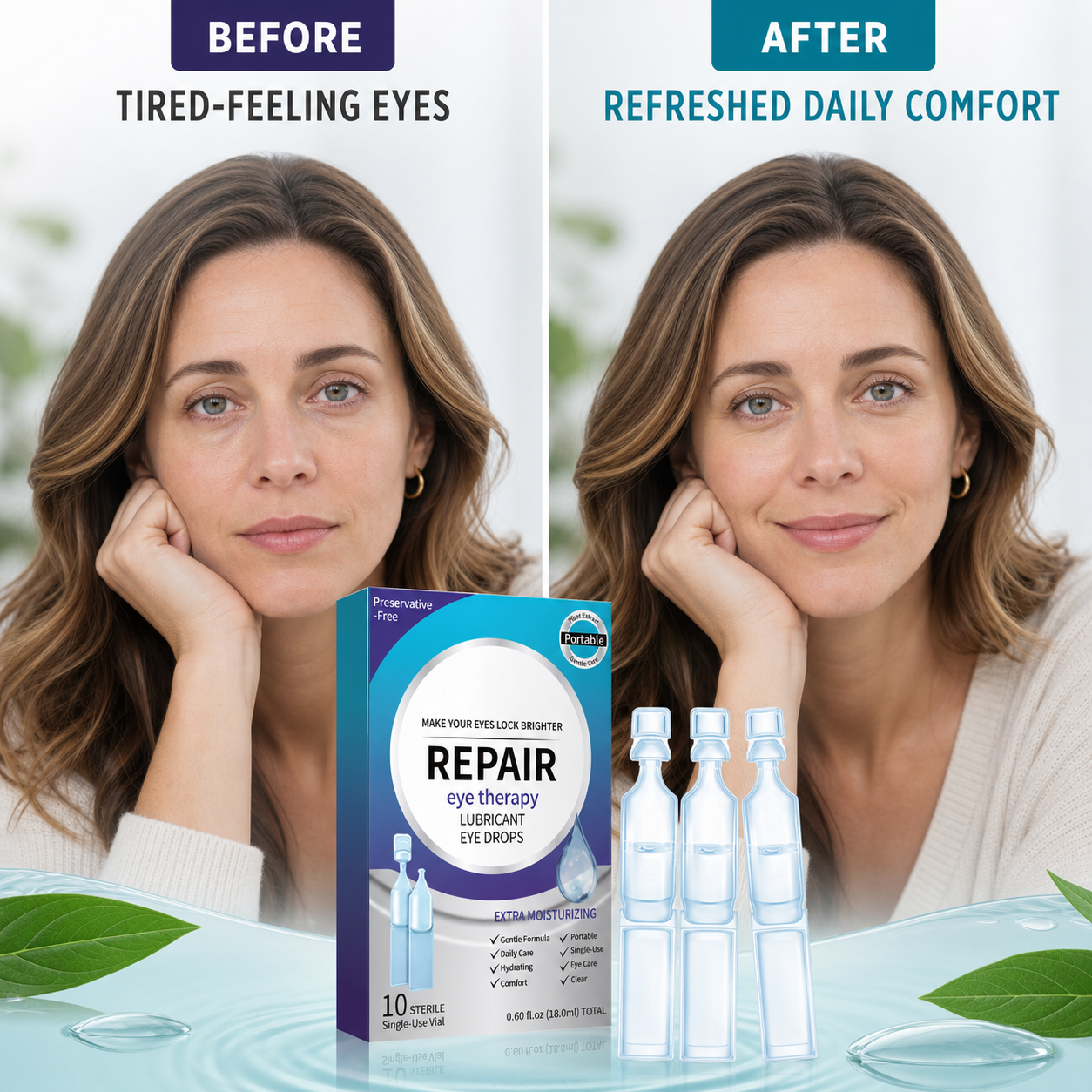 Hydrating Eye Drops – Single-Use Lubricant Drops for Dry & Tired Eyes, Daily Refreshing Eye Comfort-YQ