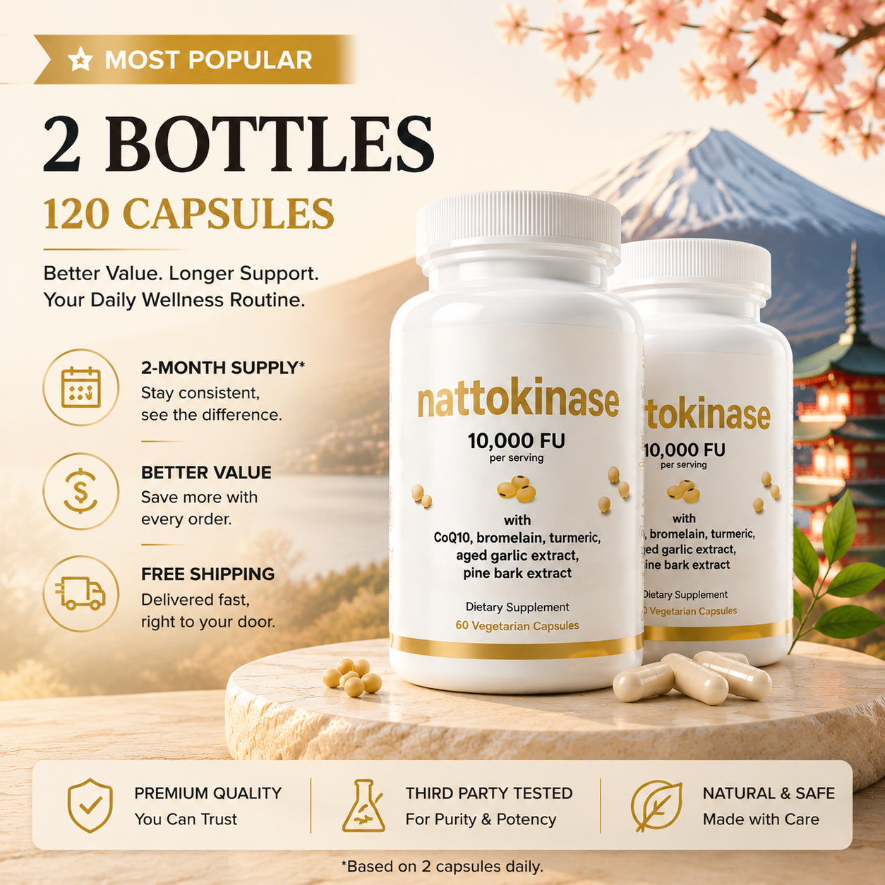 Support Your Heart & Circulation With A Japanese-Inspired Formula,A convenient daily supplement combining Nattokinase, Turmeric, and botanical extracts.-YQ