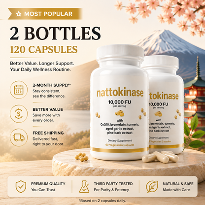 Support Your Heart & Circulation With A Japanese-Inspired Formula,A convenient daily supplement combining Nattokinase, Turmeric, and botanical extracts.-YQ
