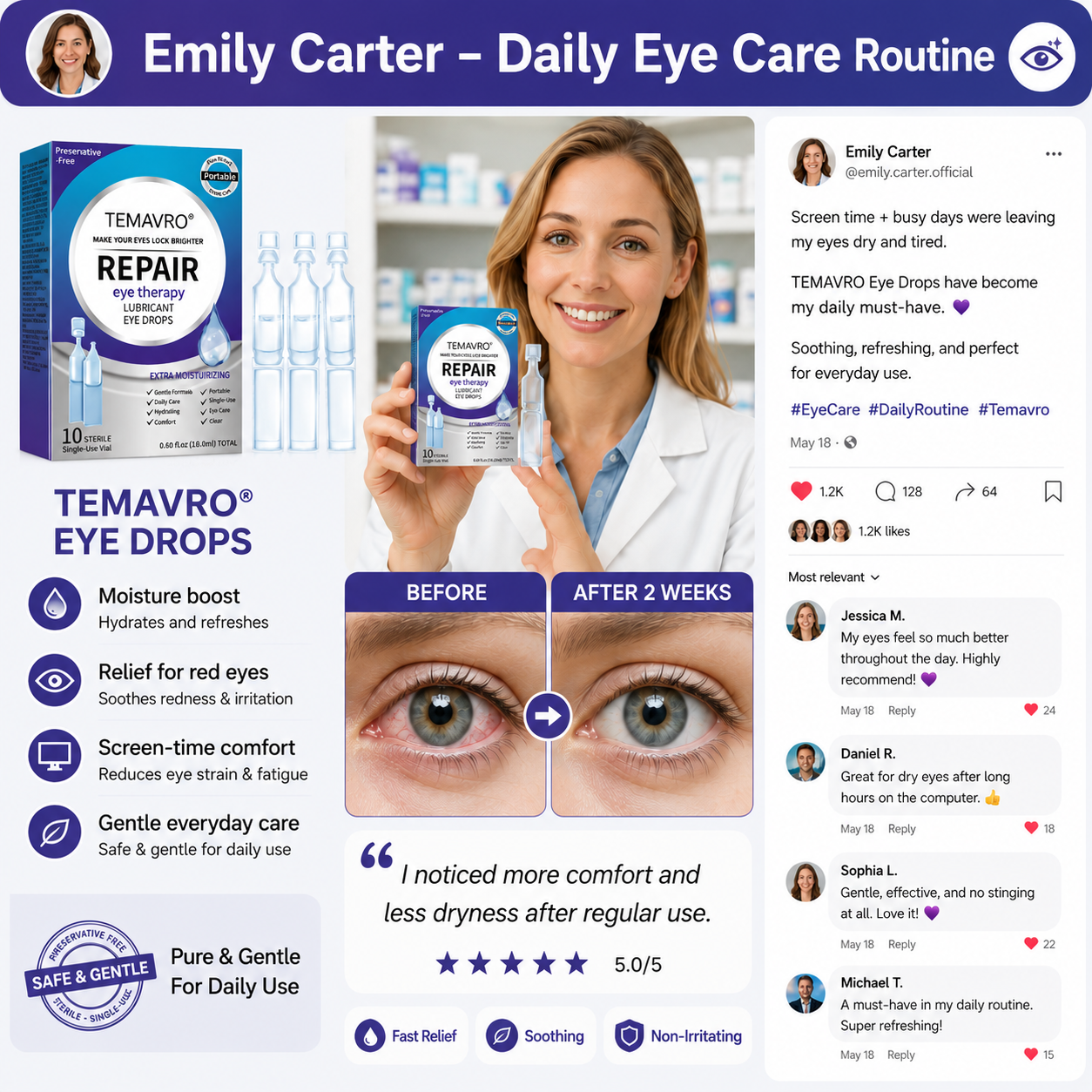 Hydrating Eye Drops – Single-Use Lubricant Drops for Dry & Tired Eyes, Daily Refreshing Eye Comfort-ZZ