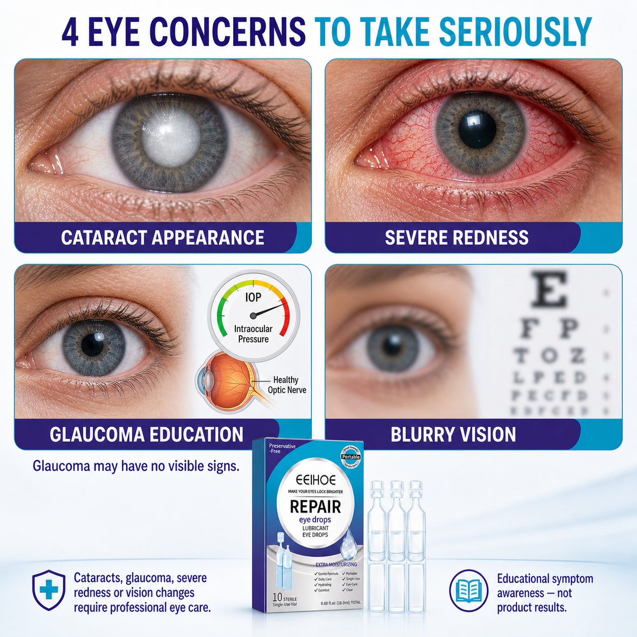 Single Use Repair Eye Drops – Soothe Red Eyes, Fix Blurry Cloudy Vision, Gentle Support for Cataract & Glaucoma-WH