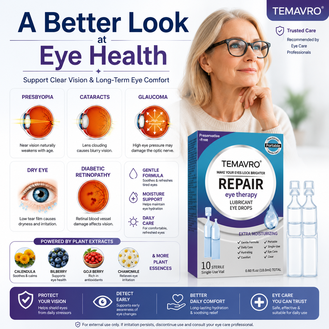 Hydrating Eye Drops – Single-Use Lubricant Drops for Dry & Tired Eyes, Daily Refreshing Eye Comfort-ZZ